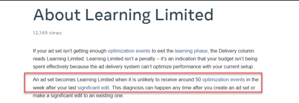Limited Learning Issues in Instagram Ads